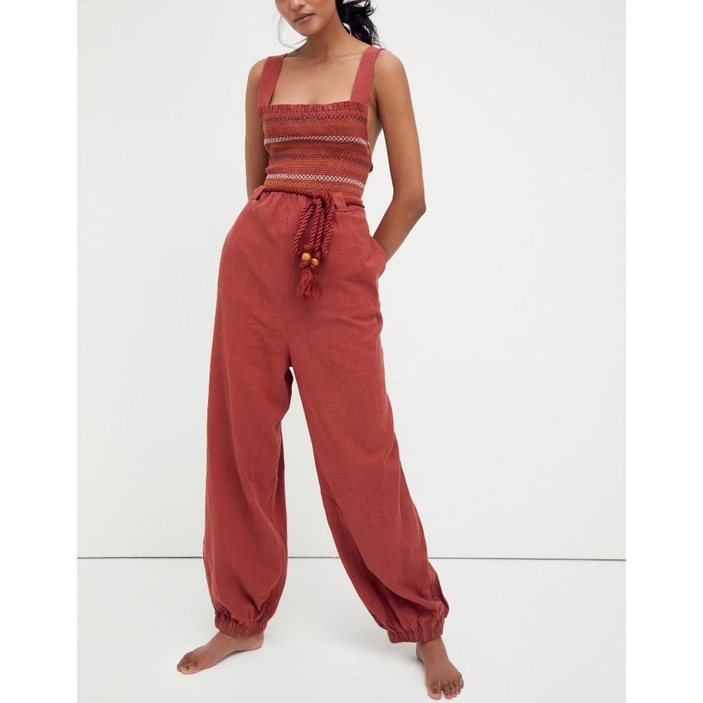 NWT Free People Sienna Smocked Jumpsuit / Sumac